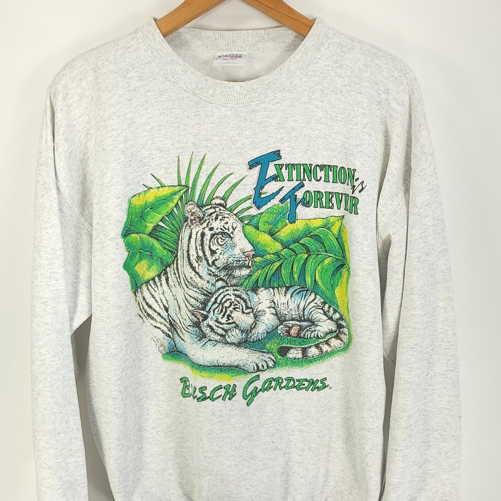 Vtg Busch Gardens White Tigers Extinction Graphic Sweatshirt Mens L Santee